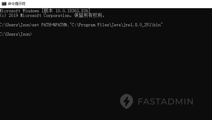 第一行:切换工作目录到D:路径,也就是最后生成证书的位置 第二行:将jre命令添加到临时环境变量中